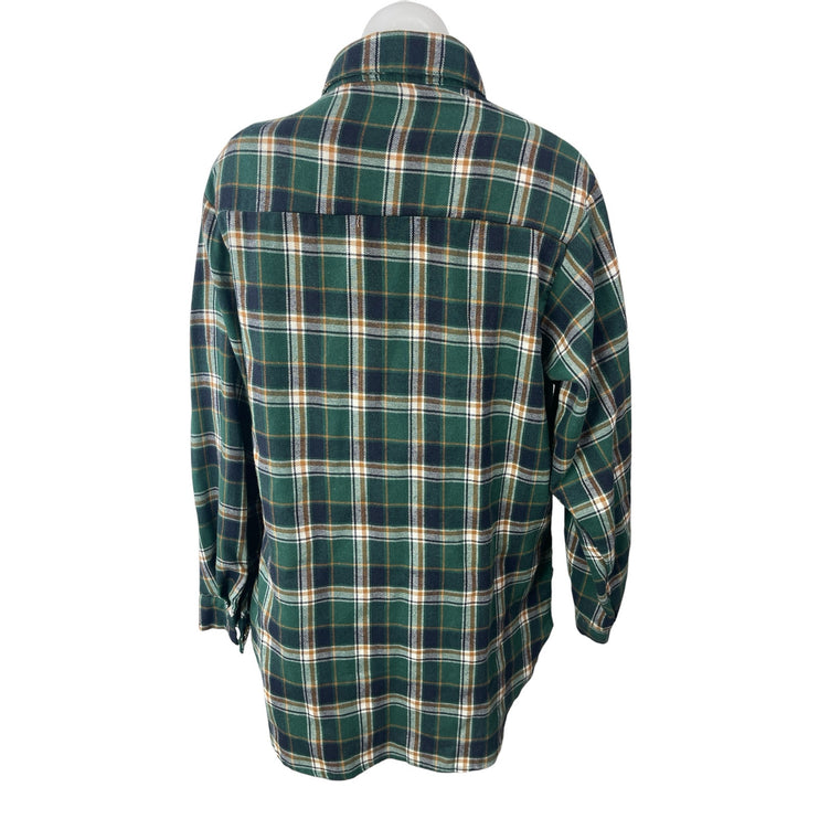 Missguided Women's Green Plaid Flannel Long Sleeve Button Down Shirt Top Size 4