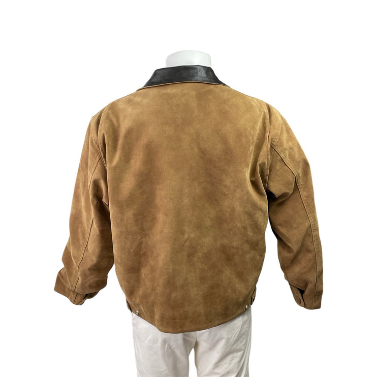 Blackicon Men's Tan Suede Full Zip Long Sleeve Collared Bomber Jacket Size L