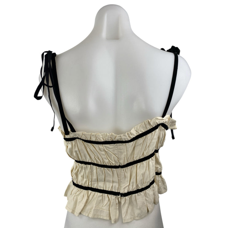 Klesis Women's Beige Sleeveless Tie Ruffle Ruched Cami Camisole Tank Top Size L