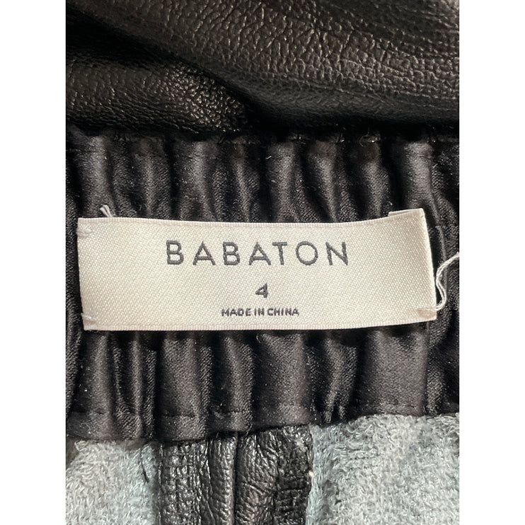 Aritzia Babaton Black Faux Vegan Leather High Rise Wide Leg Trousers Pants Sz 4