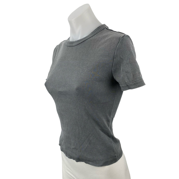 Zara Women's Gray Ribbed Knit Crew Neck Basic Casual Baby T Shirt Tee Top Size S