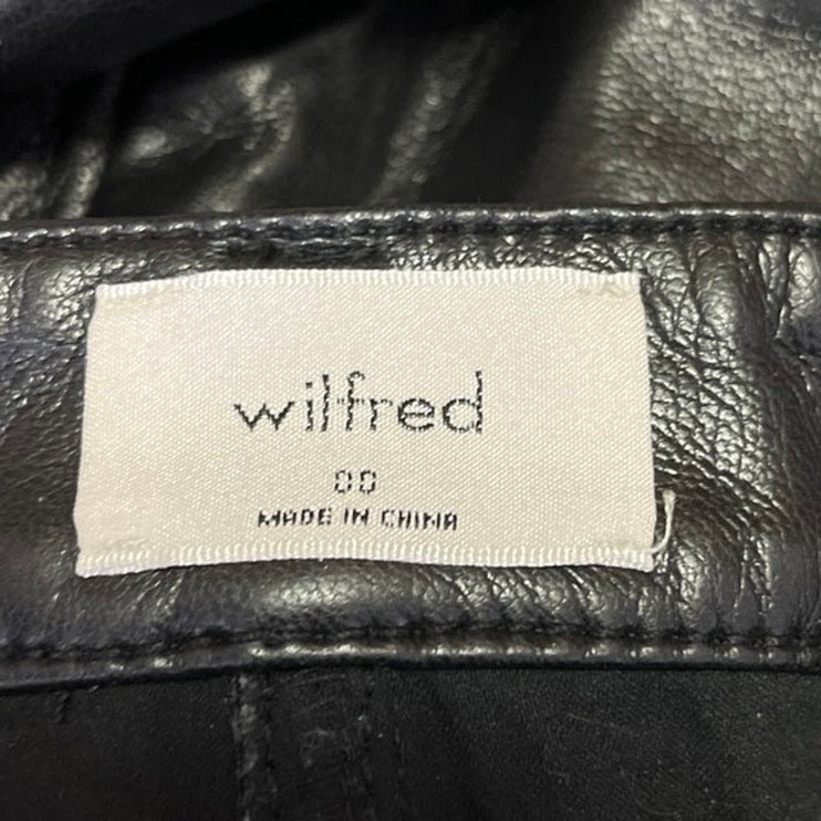 Aritzia Wilfred The Melina Black Faux Leather Vegan Straight Trouser Pants Sz 0
