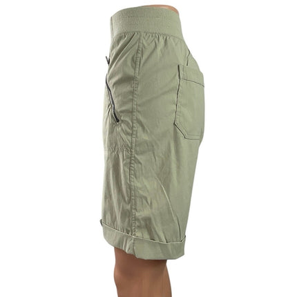 Te Verde Women's Green Khaki High Rise Cuffed Straight Bermuda Shorts Size L