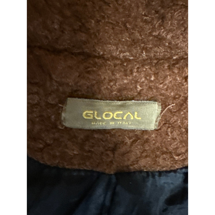 Glocal Brown Teddy Fleece Double Breasted Longline Trench Pea Coat Jacket L/XL