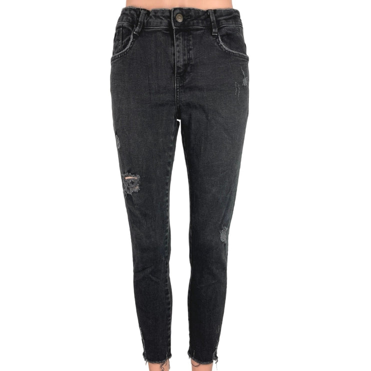 Zara Basic Black Ripped Distressed Z1975 Denim High Rise Skinny Jeans Size 8