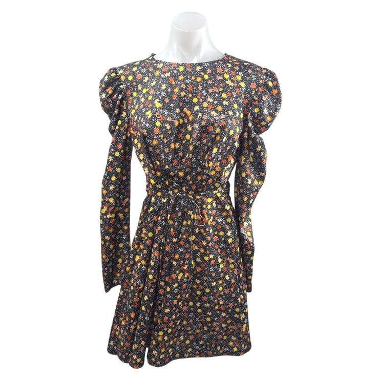 Topshop Multicolor Floral Ruched Tie Waist Long Sleeve Mini Flare A-Line Dress 6
