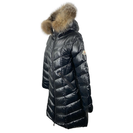Moncler Women's Black Faux Fur Hoodie Long Sleeve Full Zip Puffer Coat Jacket 2