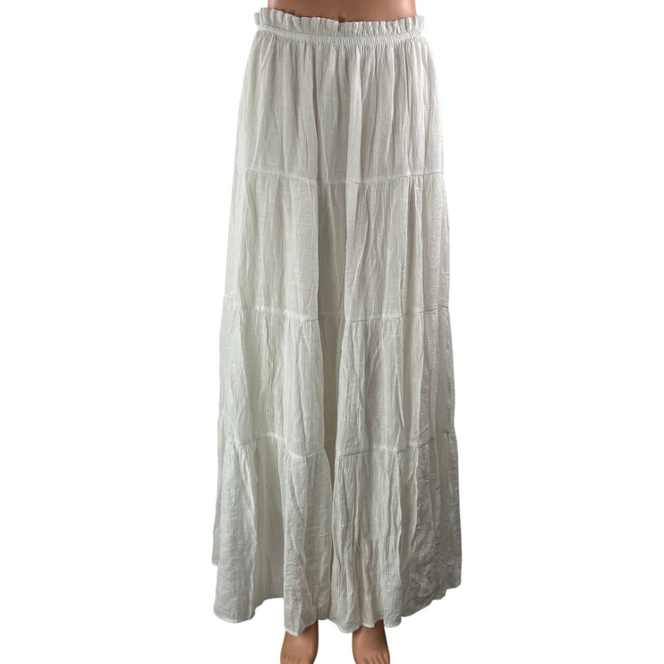 Princess Polly White High Waisted Ruffle Boho Tiered A Line Maxi Skirt Size 10