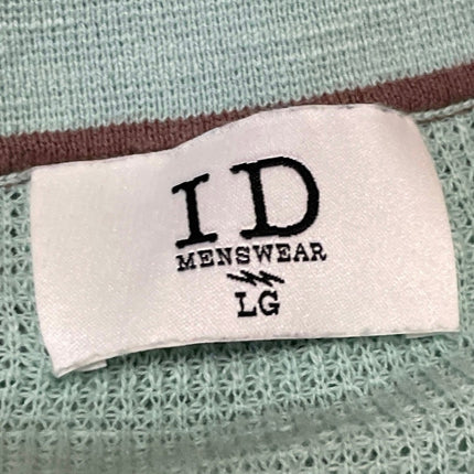 ID Menswear Men's Green Linen Knit Short Sleeve Golf Polo Sweater Top Size L