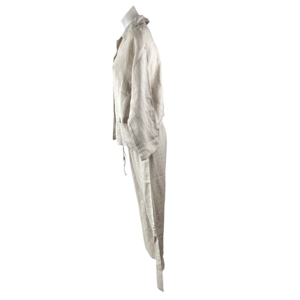 Amour Linen Women's Beige Long Sleeve Button Down Pajama Two Piece Set Size M