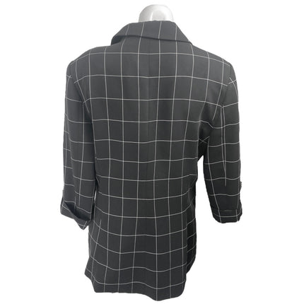 Calvin Klein Black White Grid Half Sleeve Open Blazer Coat Suit Jacket Size 12