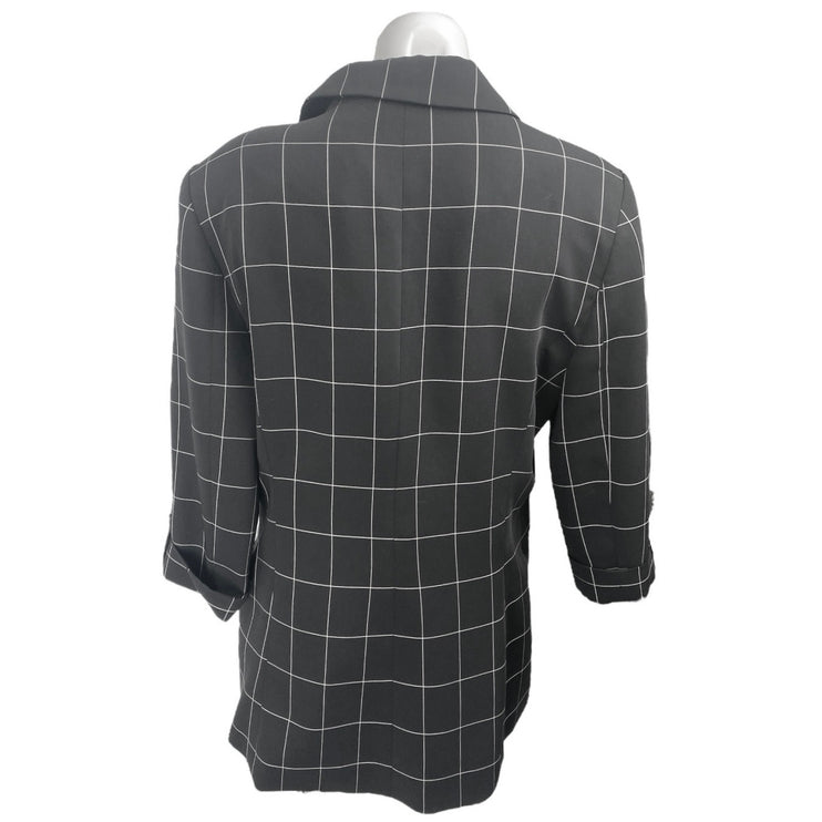 Calvin Klein Black White Grid Half Sleeve Open Blazer Coat Suit Jacket Size 12