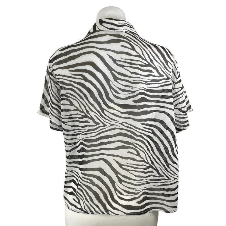 Princess Polly Black White Zebra Animal Print Short Sleeve Button Up Shirt Top 6