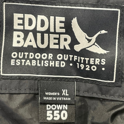 Eddie Bauer Women's Black Quilted Hooded Lodge Down Duffle Parka Coat Jacket XL