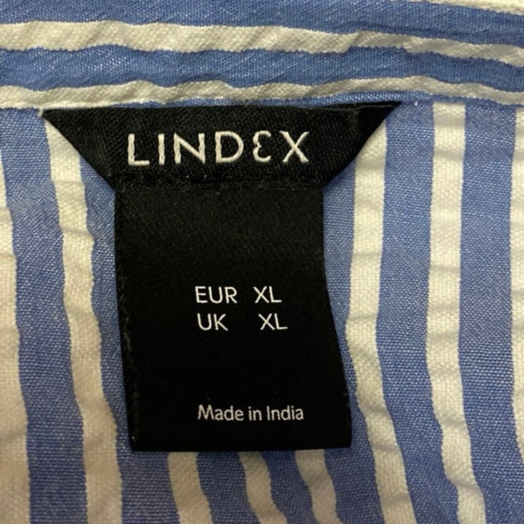 Lindex Blue White Striped Long Balloon Sleeve Button Up Shirt Blouse Top Size XL
