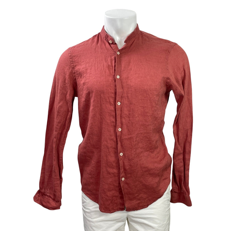 Zara Men's Terracotta Linen Long Sleeve Slim Fit Button Down Shirt Top Size M
