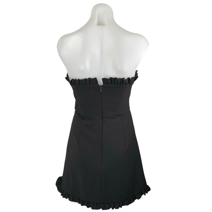 French Connection Black Sleeveless Strapless Ruffle Mini A-line Tube Dress Sz 6
