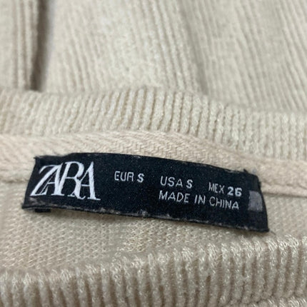 Zara Women's Beige Long Sleeve Crew Neck Pullover Ribbed Knit Sweater Top Size S