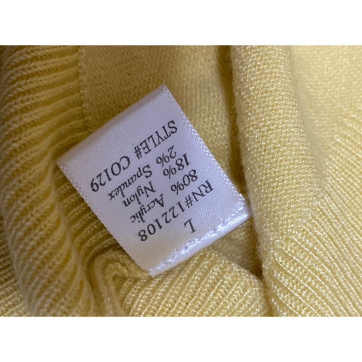 Mak Women's Yellow V Neck 3/4 Sleeve Button Down Crop Cardigan Sweater Top Sz L