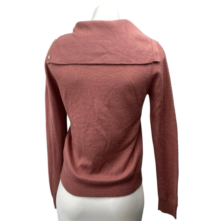 Zara 100% Wool Women's Brown Knit Button Collar Long Sleeve Sweater Top Size S