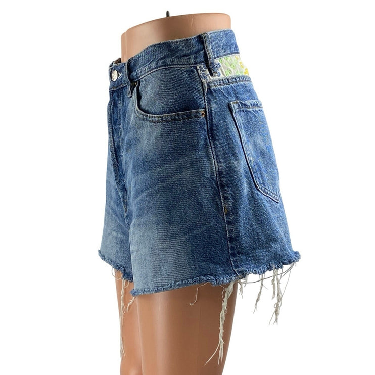 Pacsun Blue Ultra High Rise Frayed Hem Wide Leg Vintage Denim Jeans Shorts Sz 28
