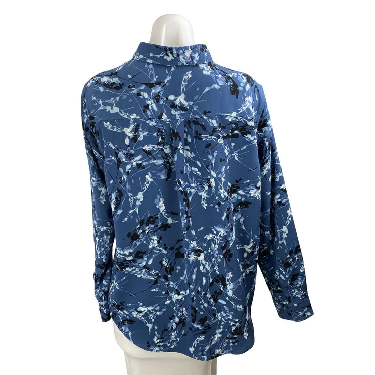 Alfani Womens Blue Floral Long Sleeve Pocket Button Down Blouse Shirt Top Size L