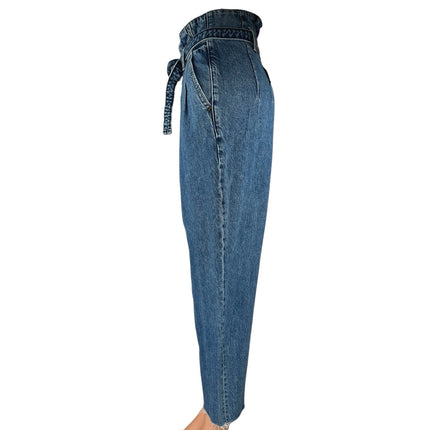 Abercrombie & Fitch Blue High Waist Straight Belted Paperbag Denim Jeans Pants 4