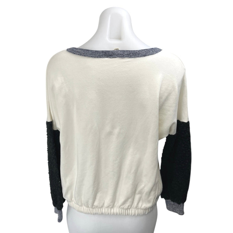 Liberty Garden Women's Cream Black Fleece Colorblock Pullover Sweater Top Size S