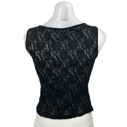Reformation Women's Black Floral Lace Sheer Boat Neck Sleeveless Tank Crop Top S