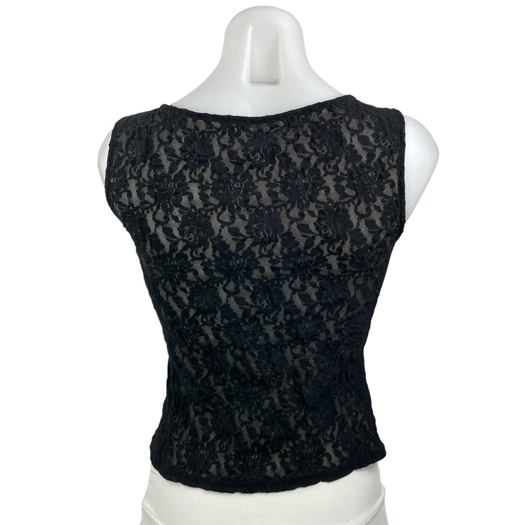 Reformation Women's Black Floral Lace Sheer Boat Neck Sleeveless Tank Crop Top S