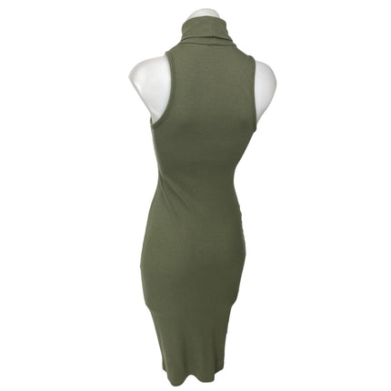 Zara Green Rib Knit Sleeveless Turtleneck Midi Sweater Bodycon Tank Dress Size S