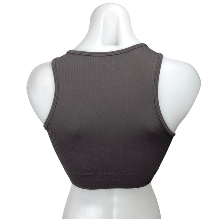 Skims Black Rib Knit Sleeveless Racerback Pullover Sports Bra Crop Tank Top S/M