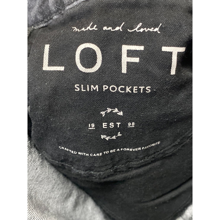 Ann Taylor LOFT Black Washed High Rise Distressed Straight Leg Denim Jeans Sz 27