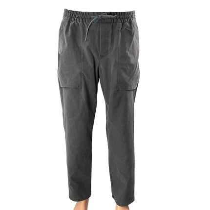 Men's Gray Drawstring Mid Rise Straight Leg Utilty Casual Trousers Pants Size M