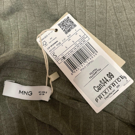 NEW MNG Mango Womens Olive Green Long Sleeve Rib Knit Polo Henley Shirt Top Sz S
