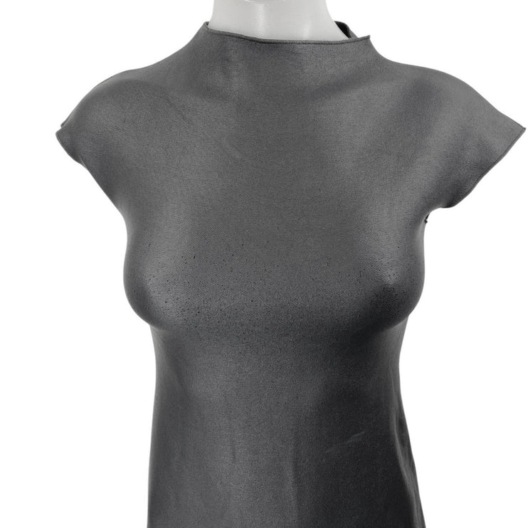 Zara Women's Black Mock Neck Short Cap Sleeve Mini Fitted Bodycon Dress Size S