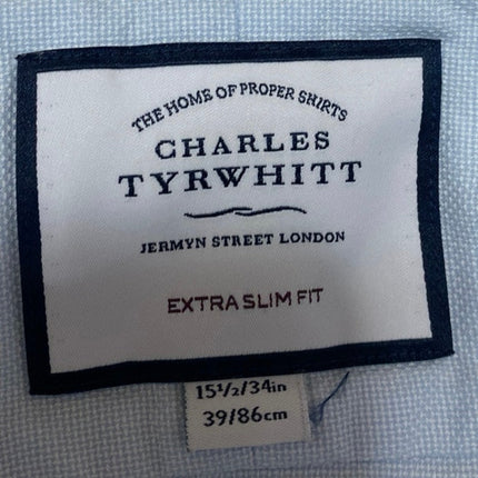 Charles Tyrwhitt Men's Blue Extra Slim Long Sleeve Button Down Shirt Top 15.5/L