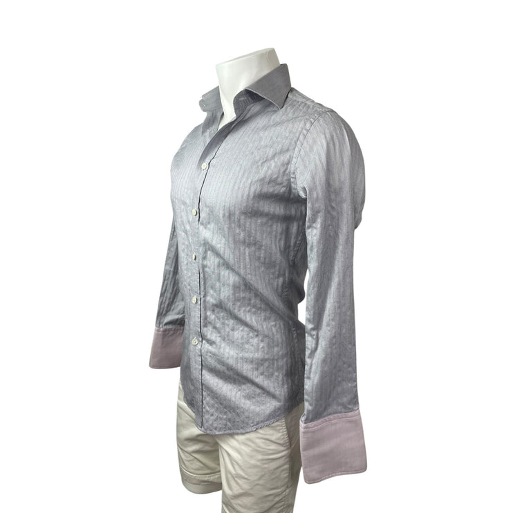 Charles Tyrwhitt Men's Gray Striped Long Sleeve Button Down Shirt Top Size S