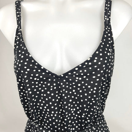 Zara Black White Polka Dots Scoop Neck Sleeveless Mini Blouson Dress Size S