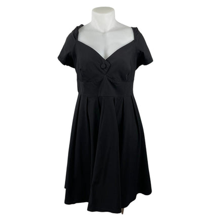 Unique Vintage Black Sweetheart Cap Sleeve Pleated Midi Flare A-Line Dress Sz 4X