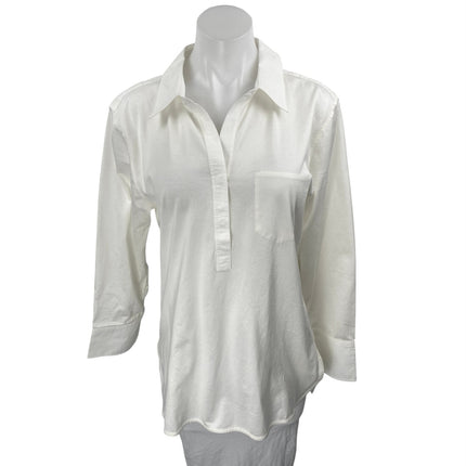 NEW GSTQ Women's White Long Sleeve Pocket Collar Button Front Shirt Top Size M