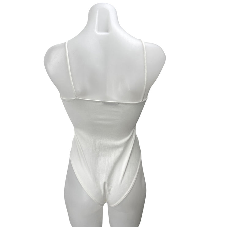 Zara Women's White Sleeveless Twist Cutout Bandeau Cami Bodysuit Top Size M