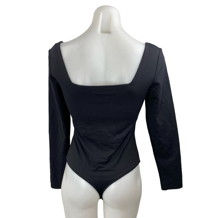 Aritzia Babaton Contour Women's Black Square Neck Long Sleeve Bodysuit Top Sz M