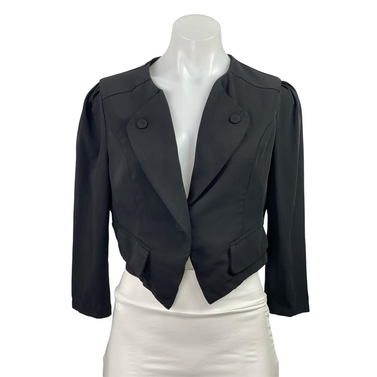 Viseversa Women's Black Long Sleeve Notch Lapel Cropped Blazer Coat Jacket Sz M