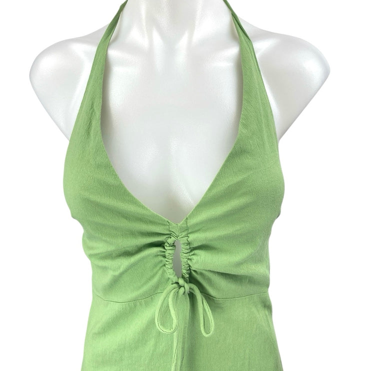 Abercrombie & Fitch Green Plunge Sleeveless Halter Lace Up Sheath Midi Dress SP