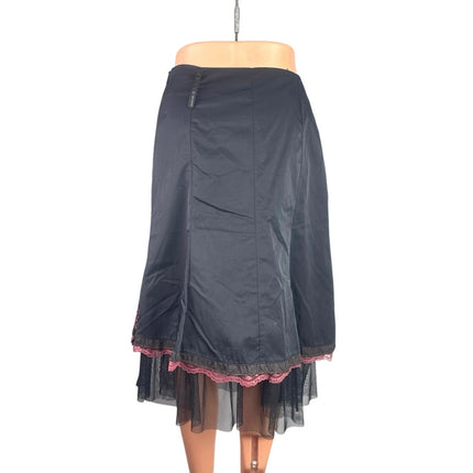 Des Filles a la Vanille Multicolor Patchwork Lace Floral Stripe Midi Skirt Sz M
