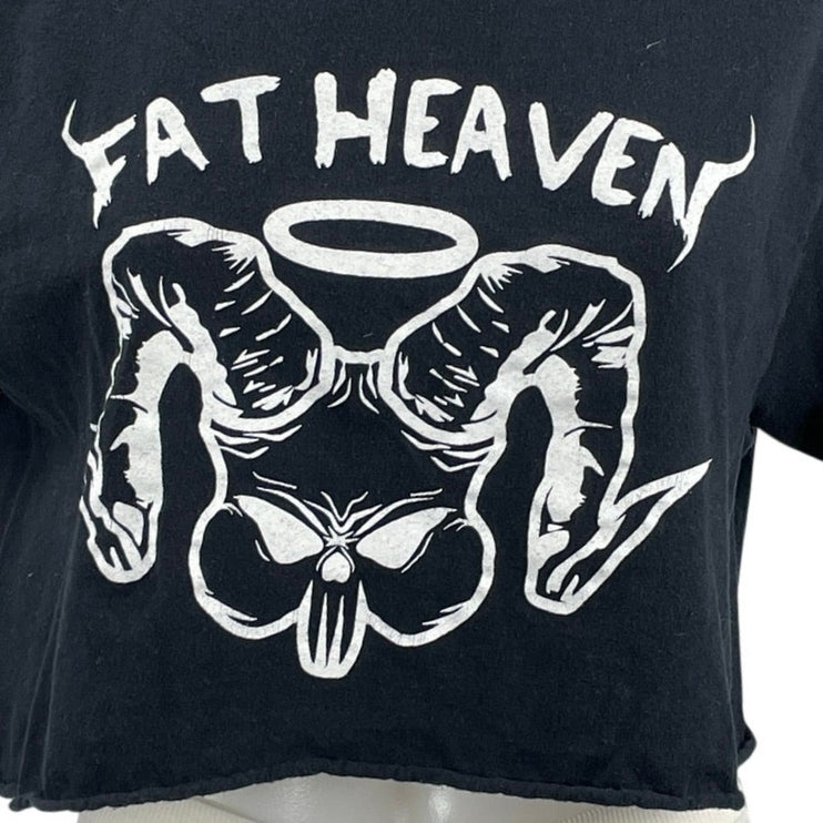 Fat Heaven Womens Black Punk Band Music Concert Tour Crop T Shirt Tee Top Size S