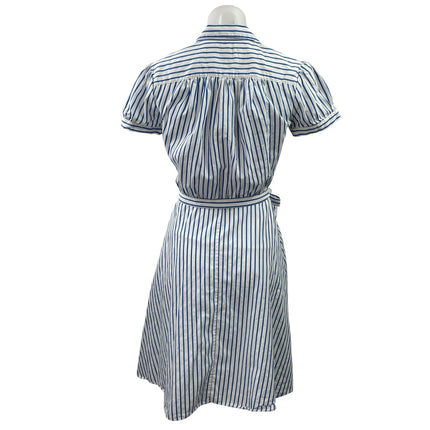 Ralph Lauren Rugby Blue Striped Short Sleeve Tie Waist Mini Shirt Dress Size 2