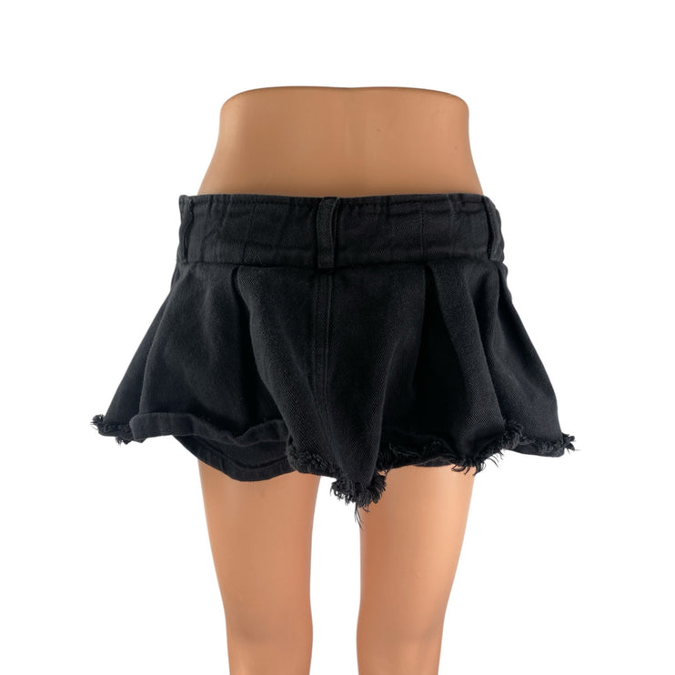 Edikted Black Denim Pleated Raw Frayed Hem Micro Mini Flare A-Line Skirt Size M