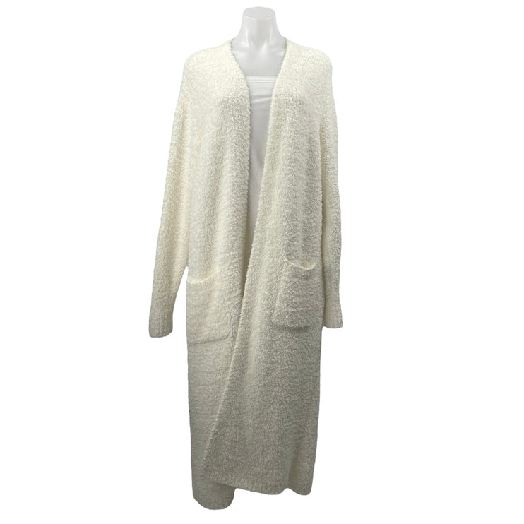 Skims Cream Long Sleeve Fleece Pocket Open Longline Cardigan Sweater Top Sz L/XL